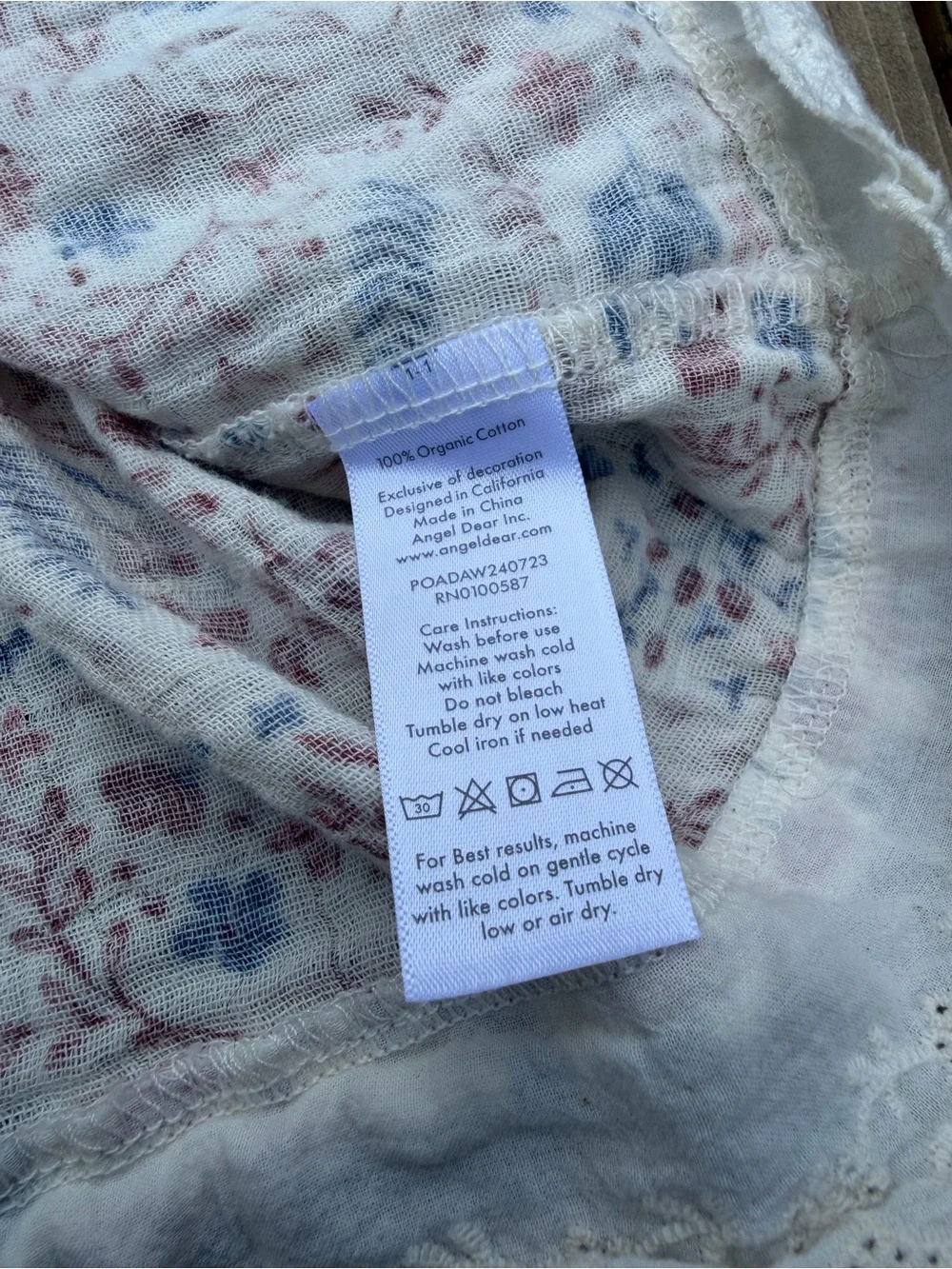 Angel Dear Lace Trimmed White Dress with Blue & Pink Floral Print